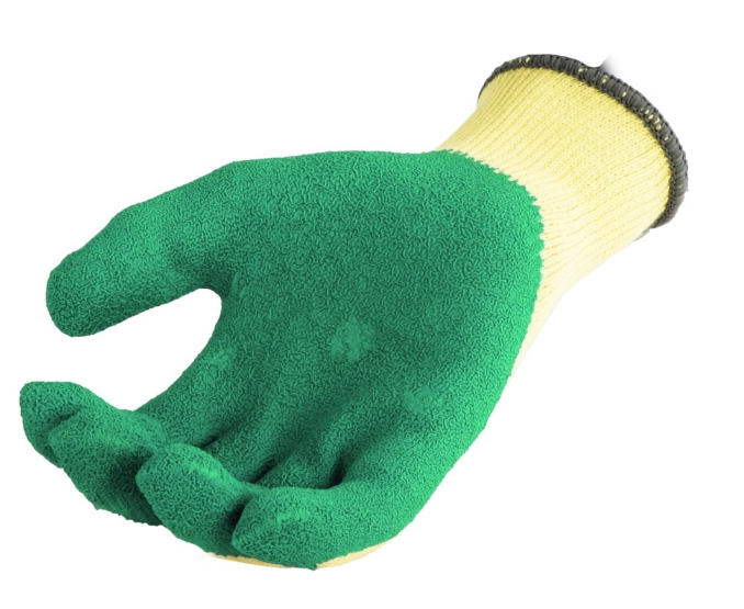 ถุงมือผ้าเคลือบยาง Latex (สีเขียว) กันบาด
