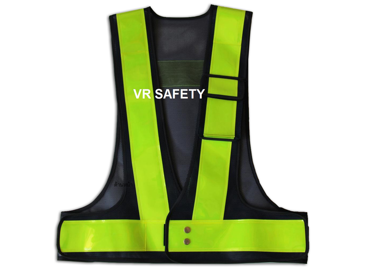 เสื้อสะท้อนแสงแบบตาข่ายคาดแถบเขียว 3 นิ้ว R-11