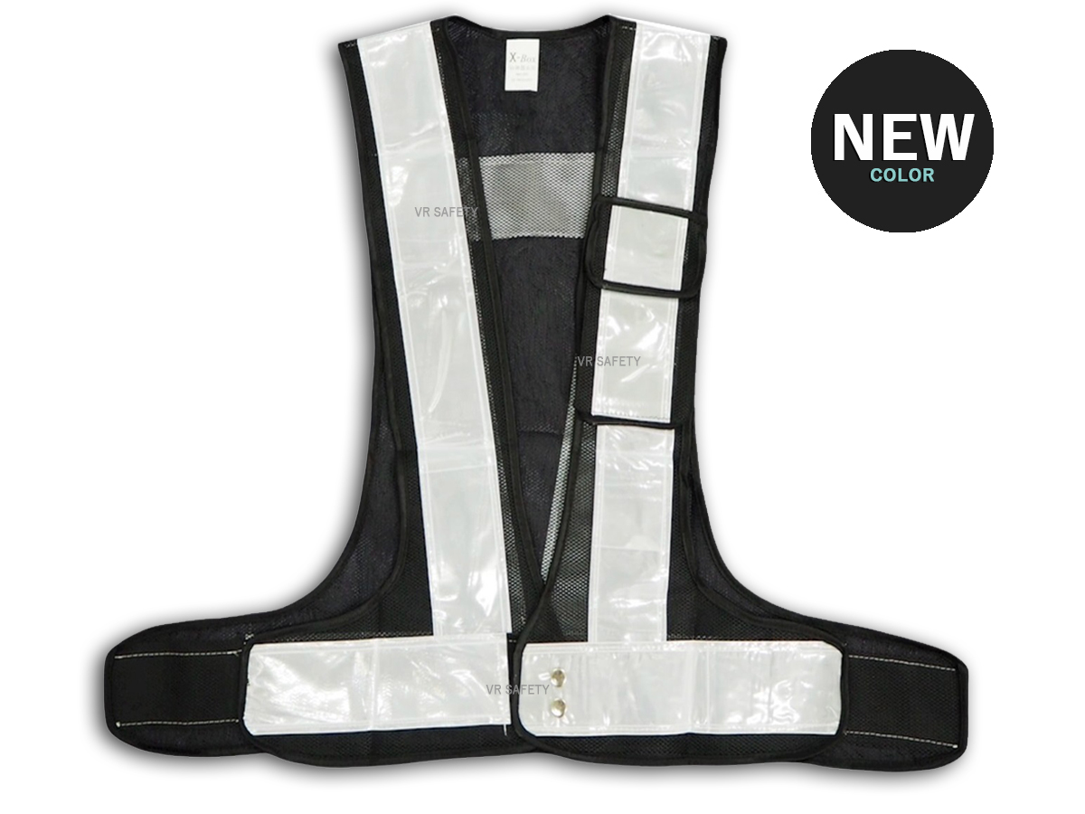 มาใหม่ เสื้อสะท้อนแสงแบบตาข่ายดำแถบสะท้อนแสงสีขาว ขนาด 3 นิ้ว R-11