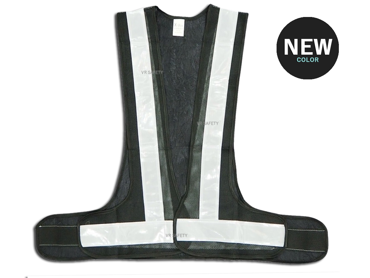 (มาใหม่) เสื้อสะท้อนแสงผ้าตาข่ายดำแถบสีขาว รุ่น R-07